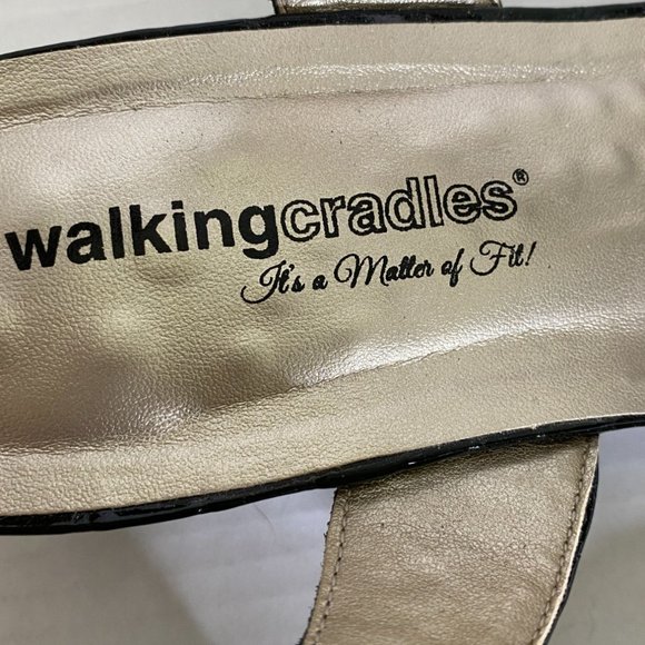 Walking Cradles Women’s 10WW Black Patent Leather Croc Slingback Sandals Resort - Picture 7 of 9